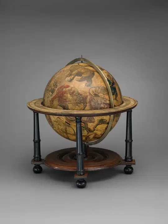 Celestial globe on a turned wooden stand