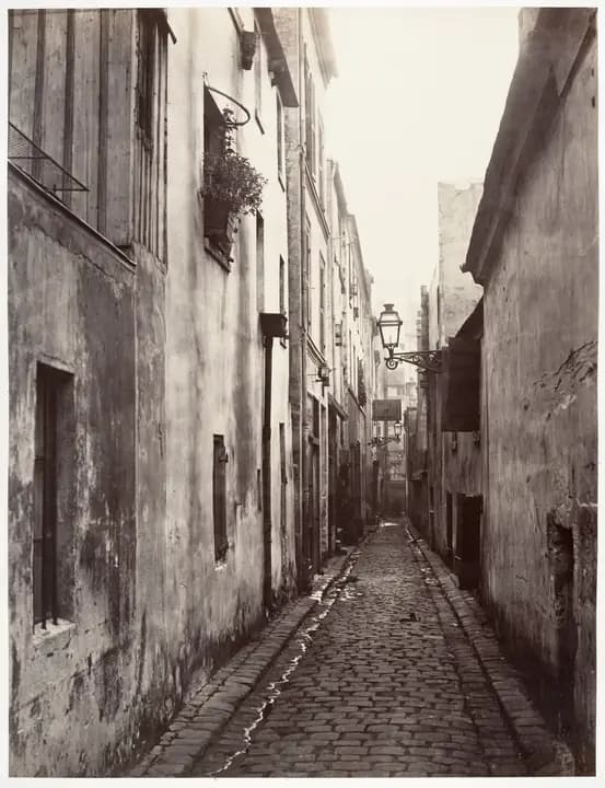 Narrow Paris street in the 1860s