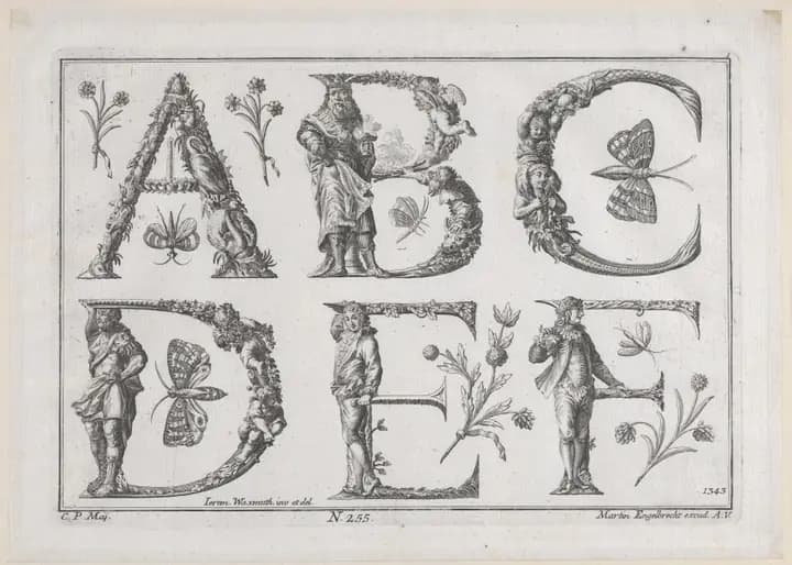 Decorated Roman capitals, A to F