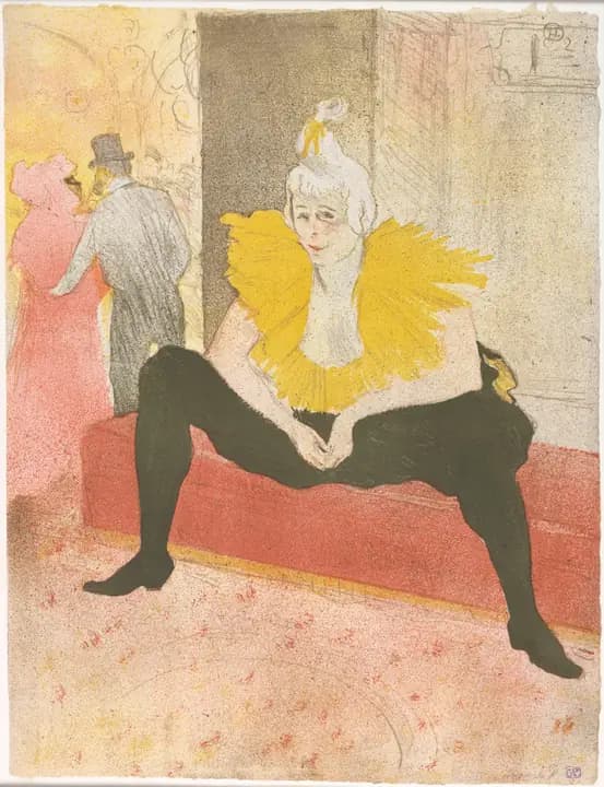 Seated clown in a yellow ruff